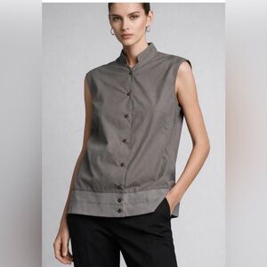 Helmut Lang Button Up Sleeveless Vest Womens Large Taupe Lightweight Band Collar